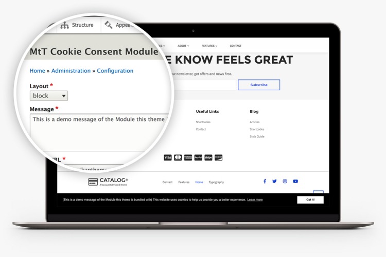 Cookie Consent Block Module in Catalog+ for Drupal 10