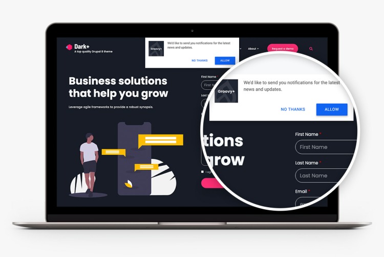 Push notifications in Dark+ for Drupal 10