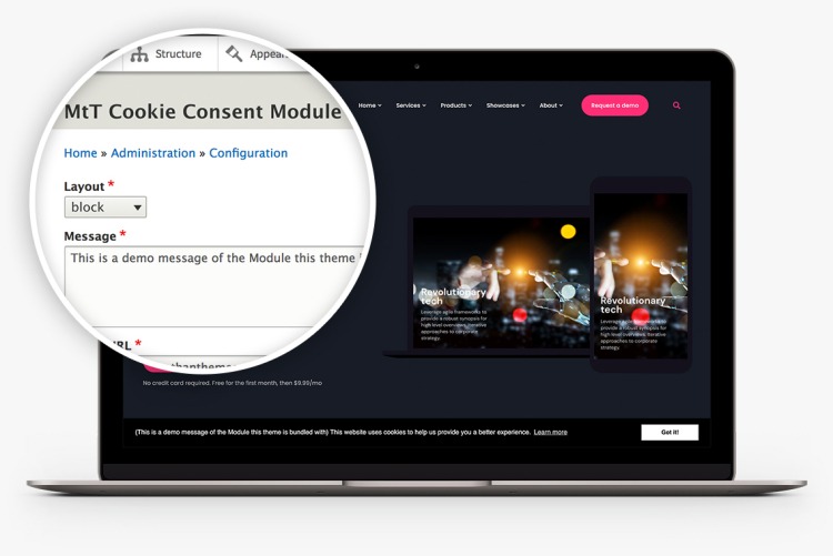 Cookie Consent Block Module in Dark+ for Drupal 10