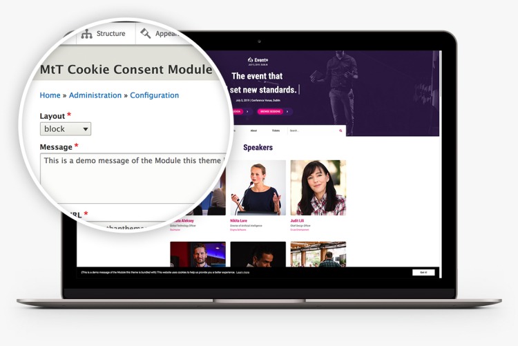 Cookie Consent Block Module in Event+ for Drupal 10