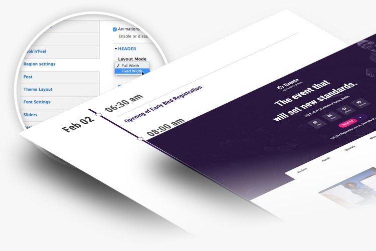 200+ theme settings to customize your site in Event+