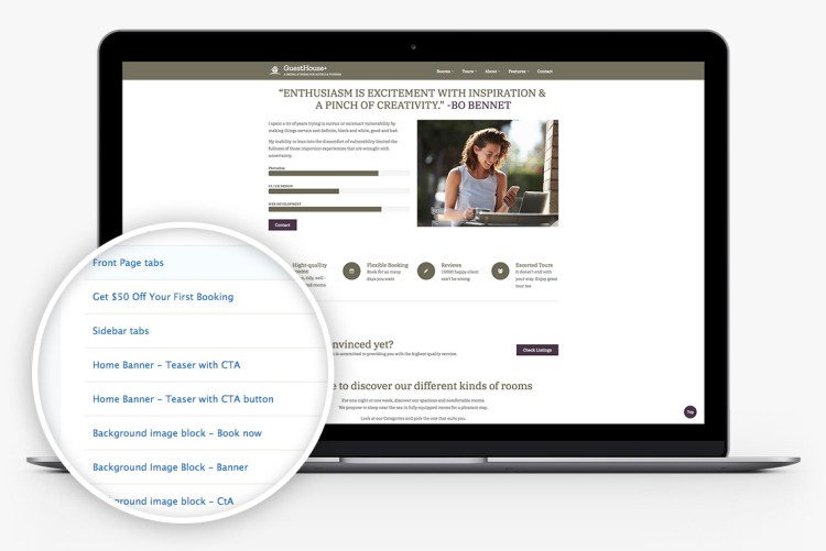 Guesthouse+ comes with reusable custom block types to help you build lots of pages
