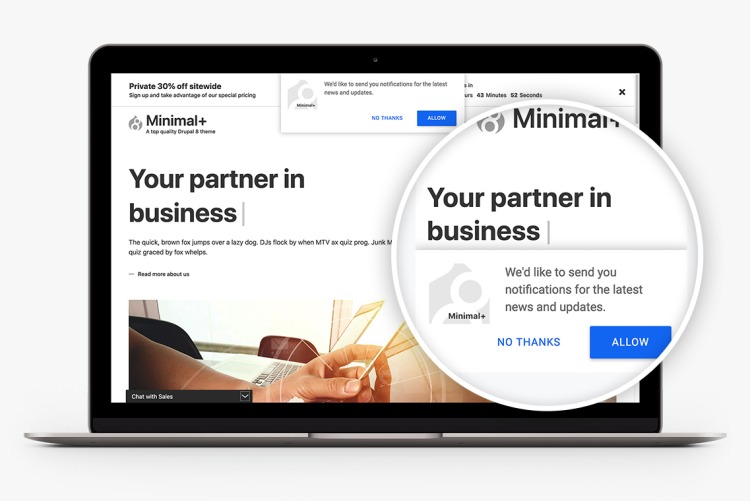 Push notifications in Minimal+ for Drupal 10