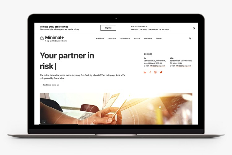 Minimal+ extends beyond the 1140px grid when your visitors use wide screen monitors