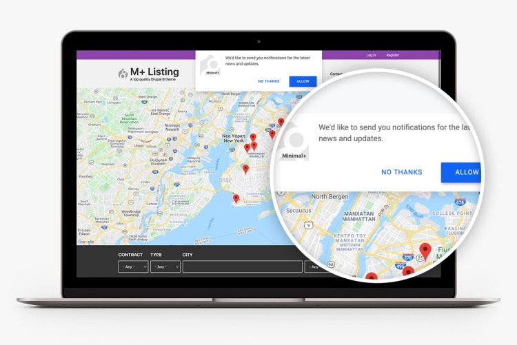 Push notifications in Minimal+ Listing for Drupal 10