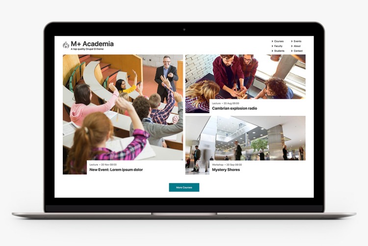 M+ Academia extends beyond the 1140px grid when your visitors use wide screen monitors