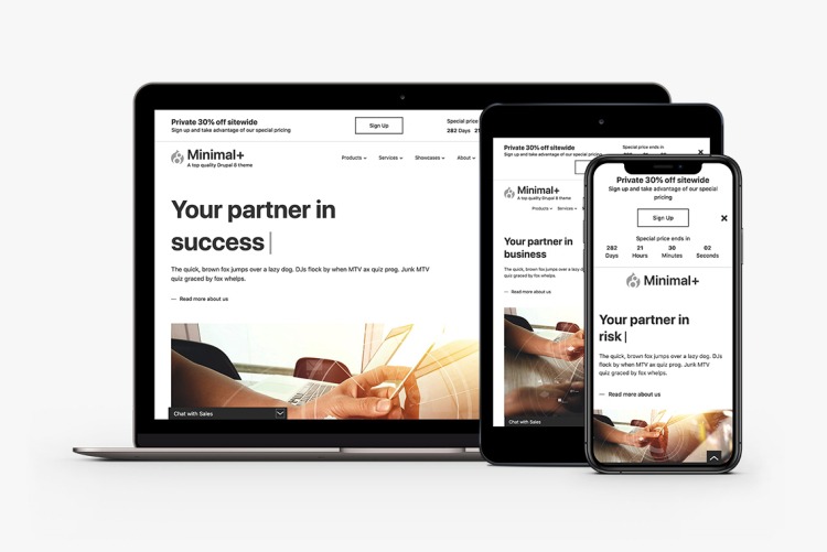 Minimal+ Business for Drupal 10 is part of the Minimal+ Family of theme distributions