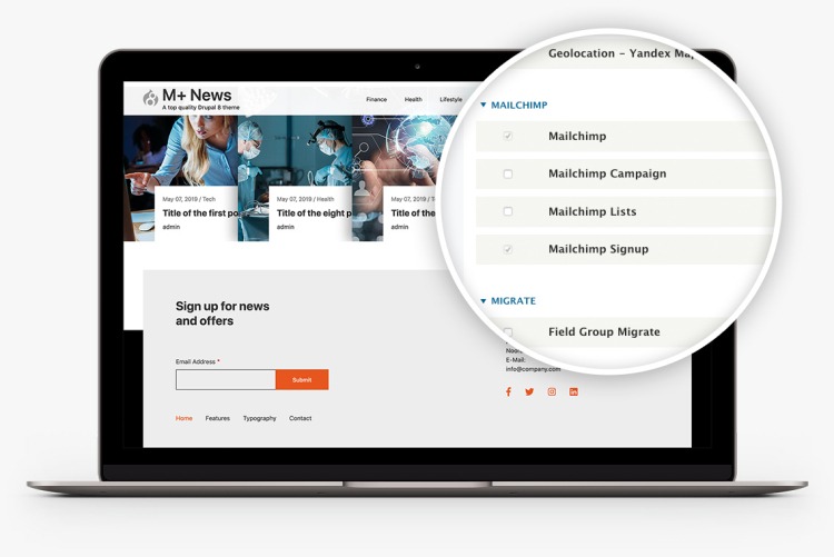 Minimal+ News integrates with Mailchimp offering you a great solution for your newsletters