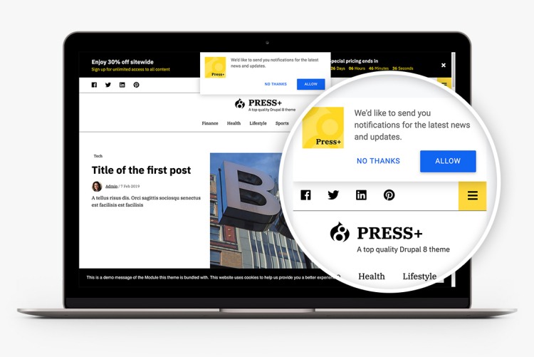 Push notifications in Press+ for Drupal 8