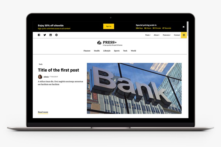Press+ extends beyond the 1140px grid when your visitors use wide screen monitors